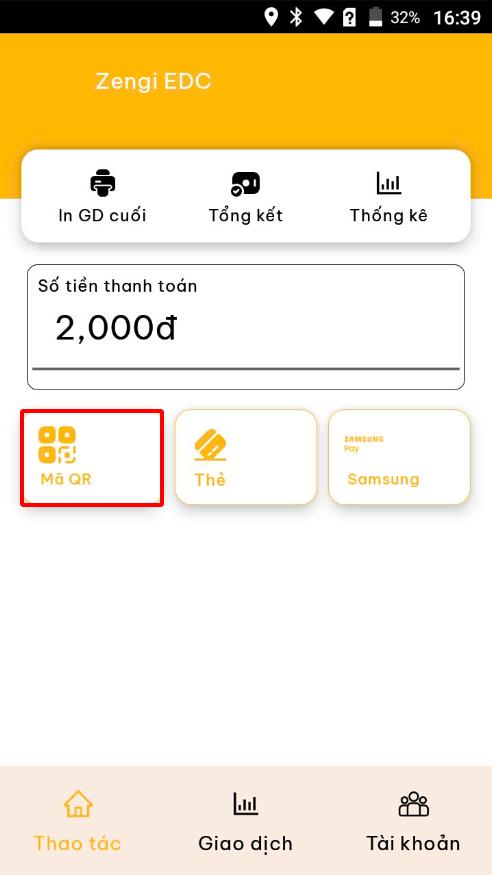 Bước 2 – chọn Mã QR