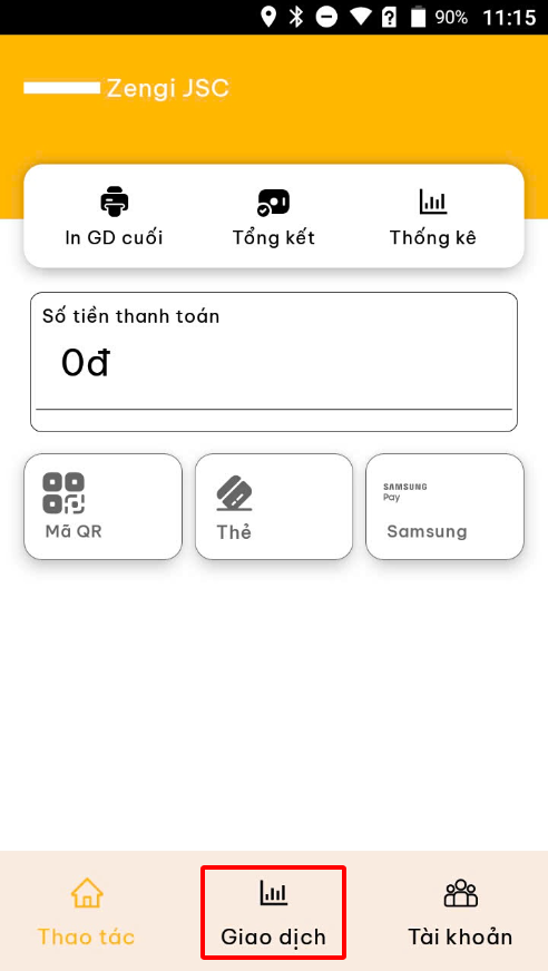 Bước 1 – chọn tab Giao dịch
