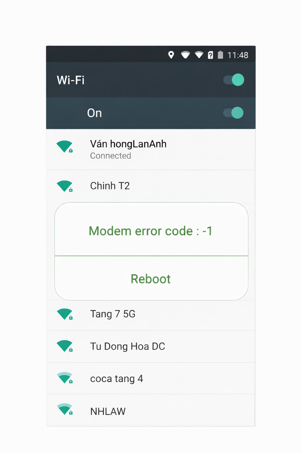 Lỗi "Modern error code -1"