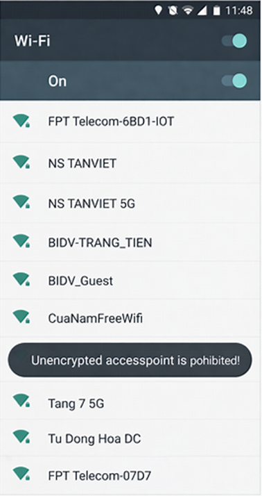 Lỗi "Unencrypted accesspoint is prohibited!"