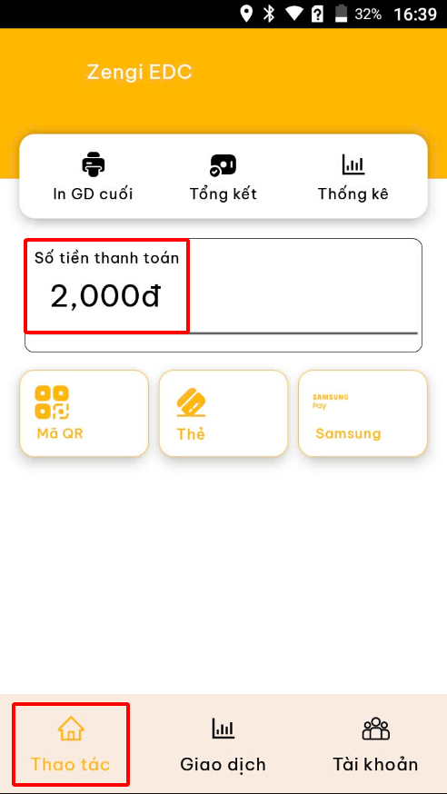 Bước 1 – nhập số tiền