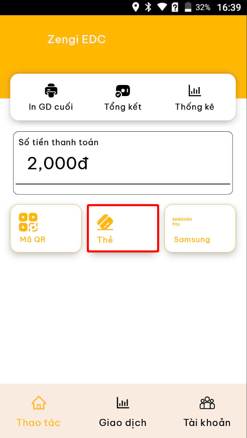 Bước 2 – chọn nút Thẻ
